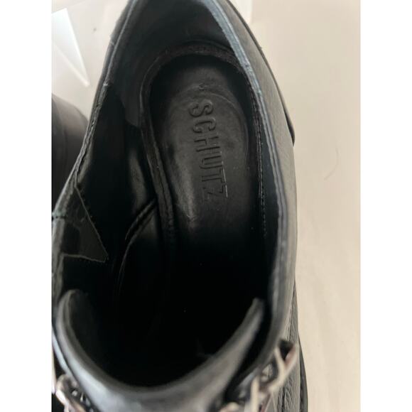 Chain Lug Chunky Loafers Women 7.5 Schutz Black Leather Sole Platform Shoes Edgy - Picture 7 of 10